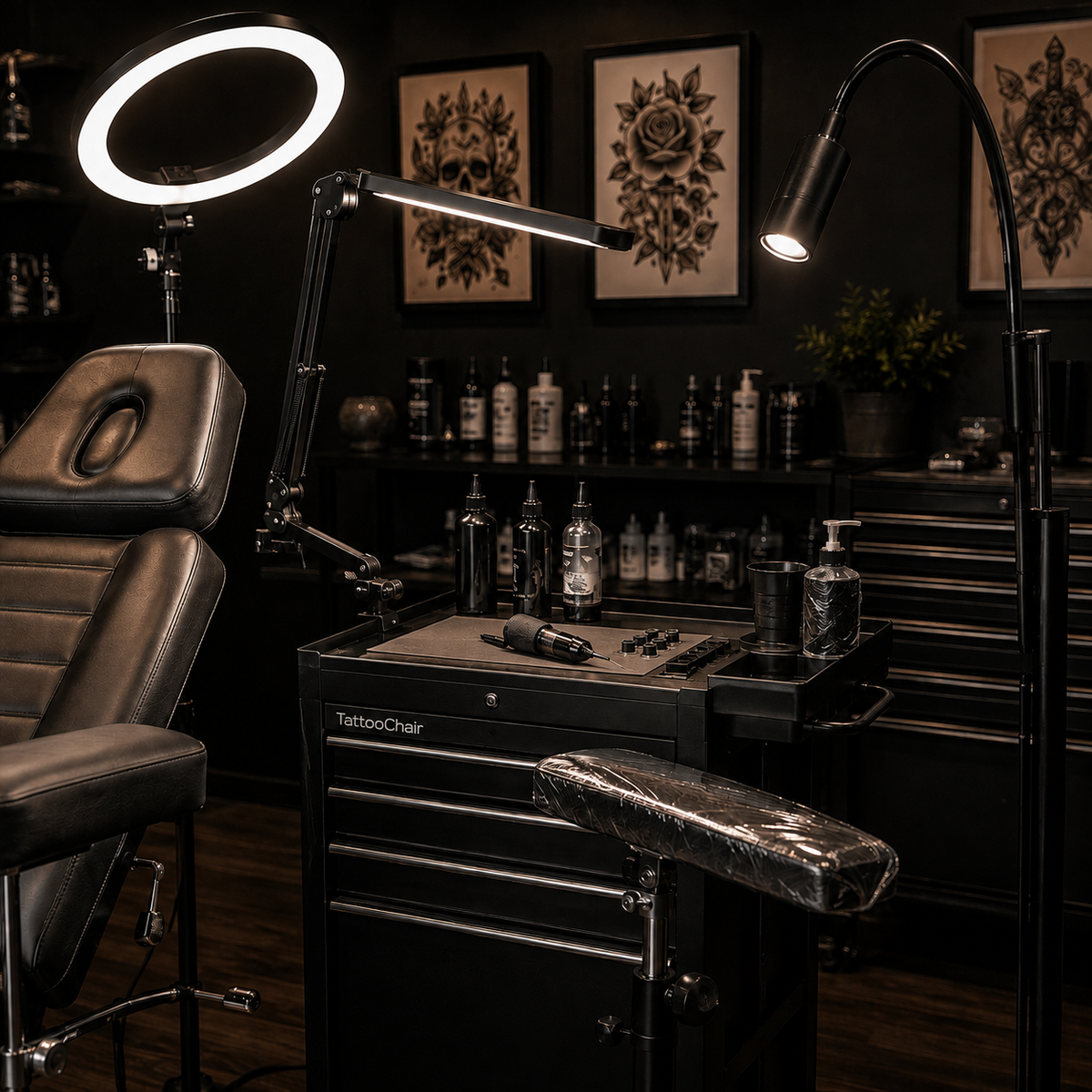 Arbeidslampe og ring light til tatovering og PMU – profesjonell belysning for studio