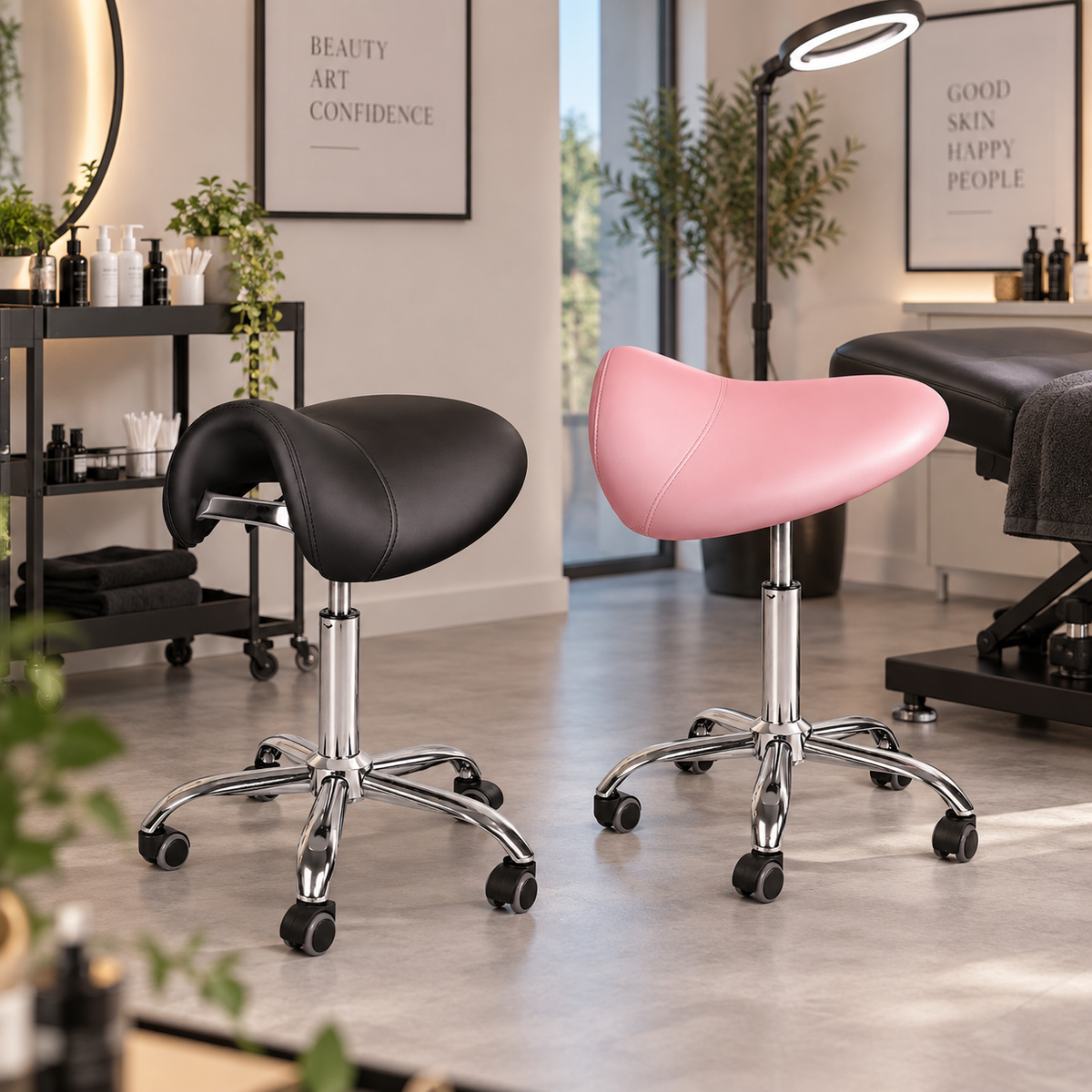 Ergonomisk arbeidsstol med sadelsete for tatovering og beauty – ArtistChair Saddle Comfort
