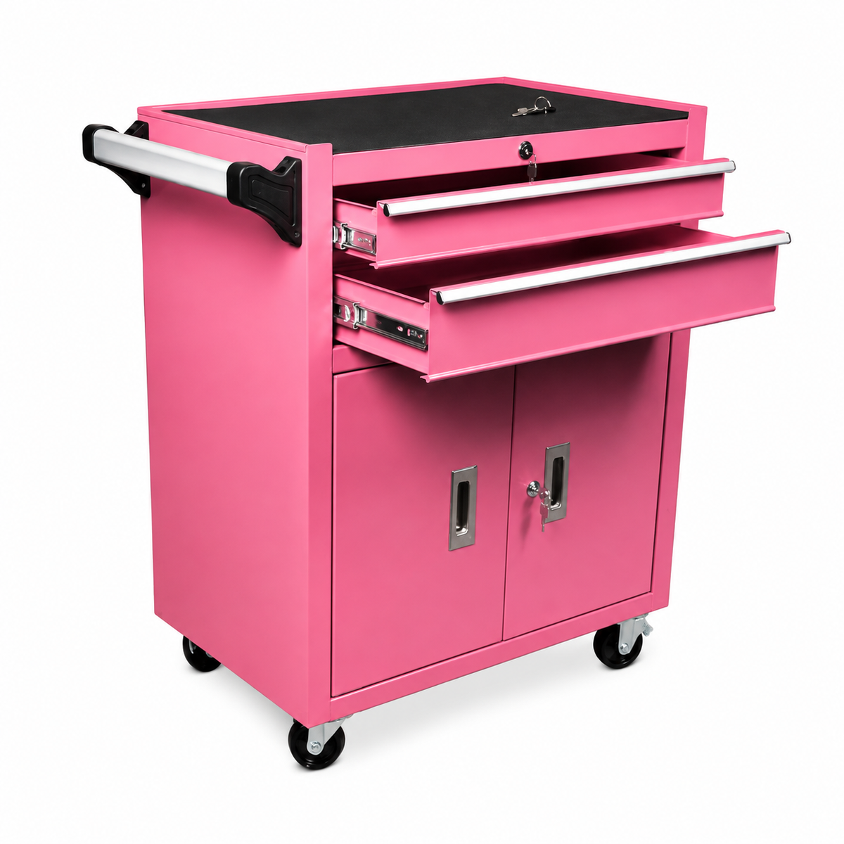 TattooChair Workstation Pro Pink – profesjonell arbeidsstasjon med skuffer og hjul for tatoveringsstudio og PMU-salong