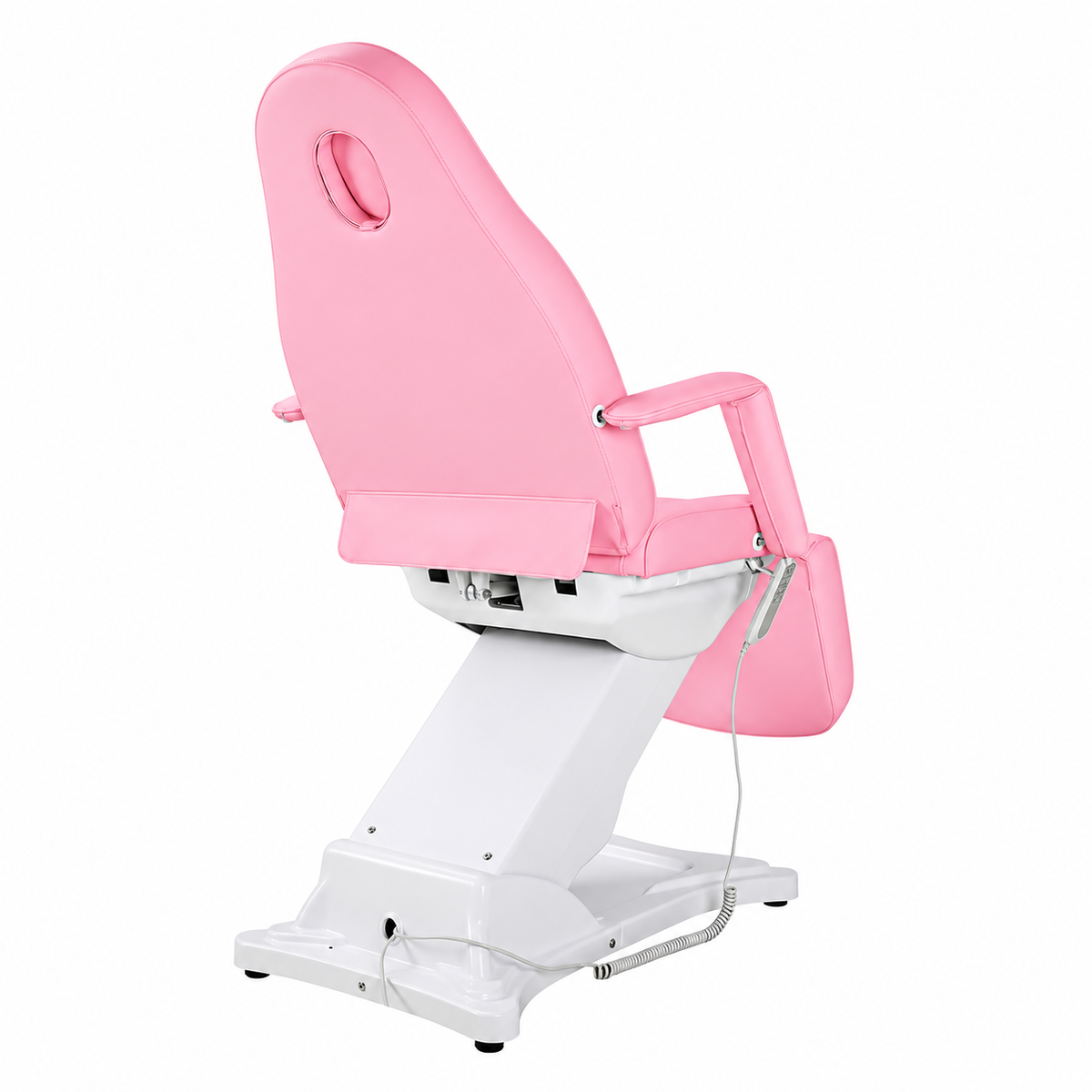 TattooChair Blush – elektrisk behandlingsstol med 3 motorer, rosa trekk og hvit base
