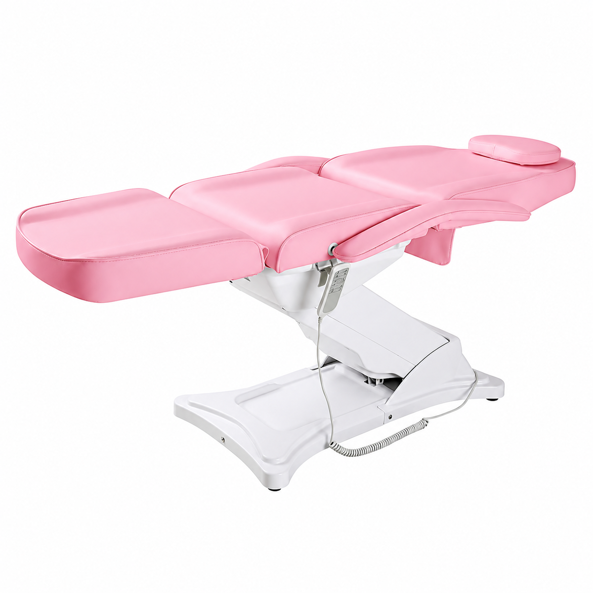 TattooChair Blush – elektrisk behandlingsstol med 3 motorer, rosa trekk og hvit base