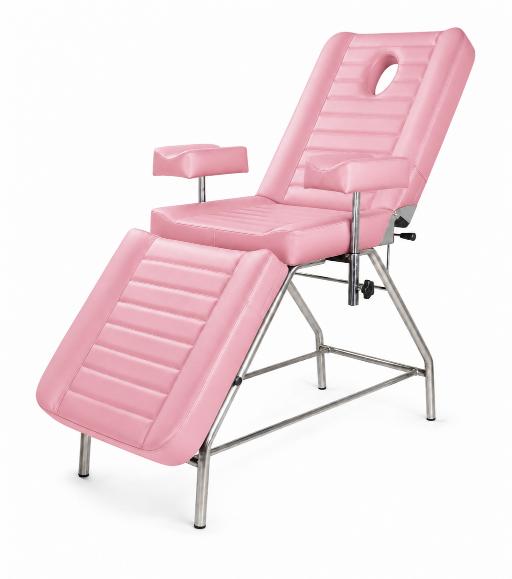 Rosa justerbar behandlingsstol fra TattooChair, egnet for tattoo, PMU og skjønnhetssalong