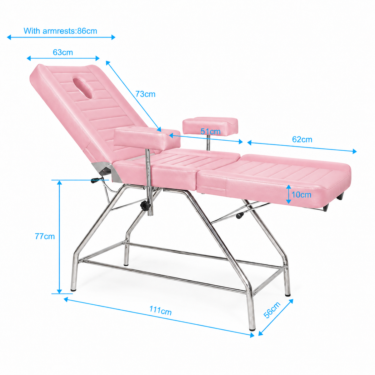 Rosa justerbar behandlingsstol fra TattooChair, egnet for tattoo, PMU og skjønnhetssalong