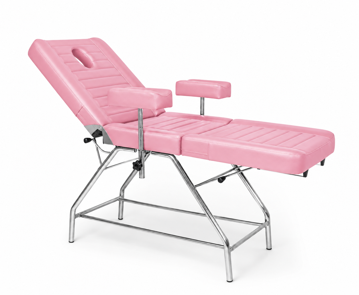 Rosa justerbar behandlingsstol fra TattooChair, egnet for tattoo, PMU og skjønnhetssalong