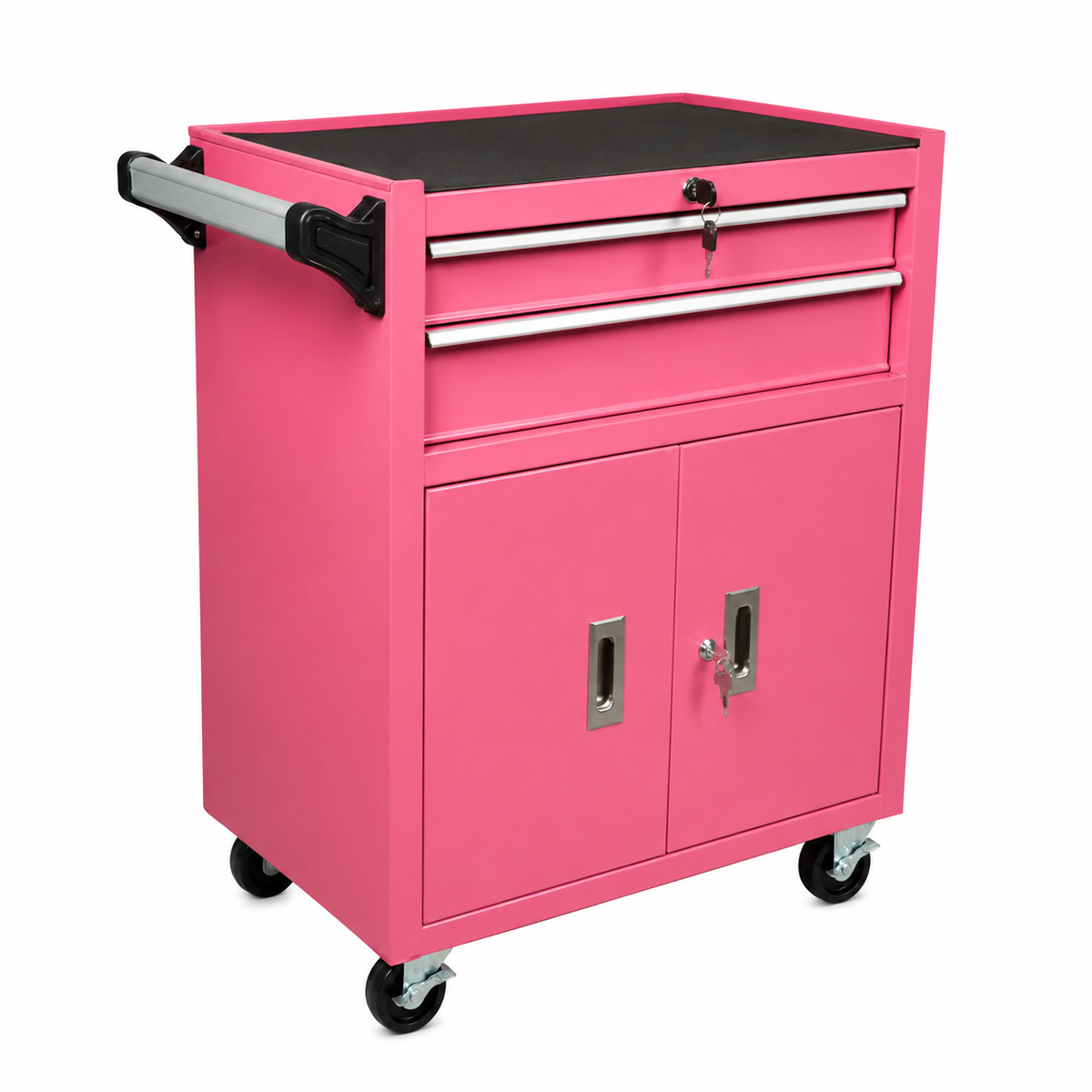 TattooChair Workstation Pro Pink – profesjonell arbeidsstasjon med skuffer, låsbart skap og hjul for tatoveringsstudio og PMU-salong