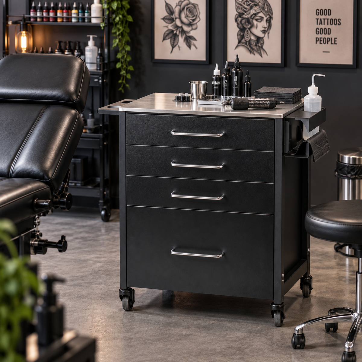 WorkStation Pro arbeidsstasjon i et profesjonelt tatoveringsstudio